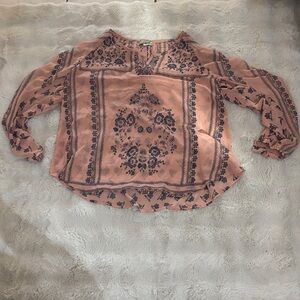 ONE WORLD Pink and Black Floral Blouse